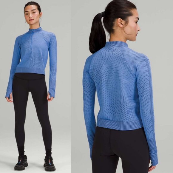 lululemon | Rest Less Cropped Half-Zip Long Sleeve Grid Warp Blue Nile - Picture 1 of 6